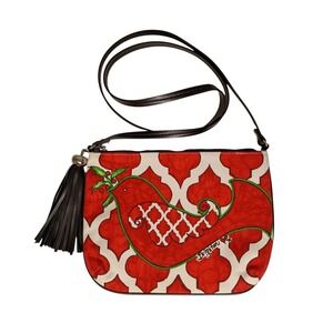 BRIGHTON Love Dove Crossbody Bag Canvas Bird Christmas Purse‎ Red White Tassel